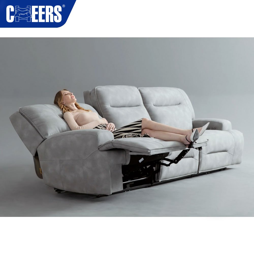 MANWAH CHEERS Euro Fabric Power Reclining Living Room Sofa 3+1 Luxury Sofa Set with USB for Office and Living Room