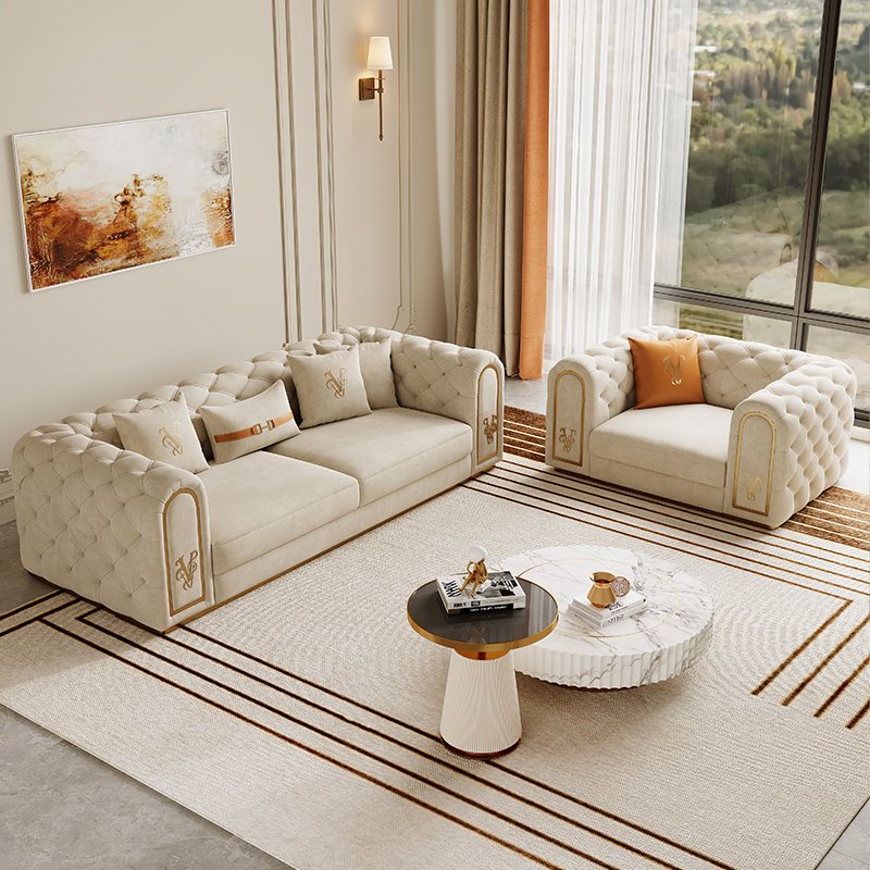Living room furniture stainless steel 3 seater modern design sofas luxury modern coach sofa set furniture living room sofa