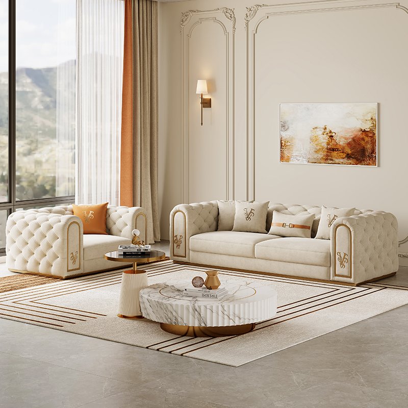 Living room furniture stainless steel 3 seater modern design sofas luxury modern coach sofa set furniture living room sofa