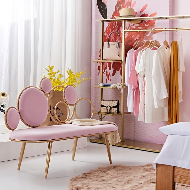 Wholesale Nordic Light Luxury Iron Frame Curved U Shape Home Pink Velvet Living Room Sofas