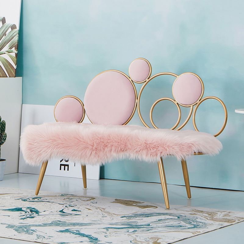 Wholesale Nordic Light Luxury Iron Frame Curved U Shape Home Pink Velvet Living Room Sofas