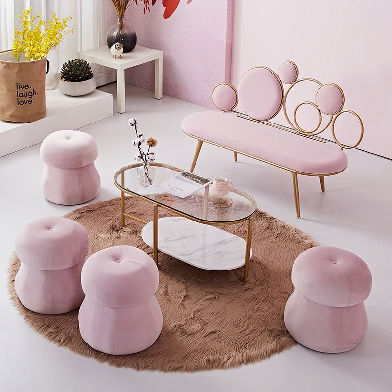 Wholesale Nordic Light Luxury Iron Frame Curved U Shape Home Pink Velvet Living Room Sofas
