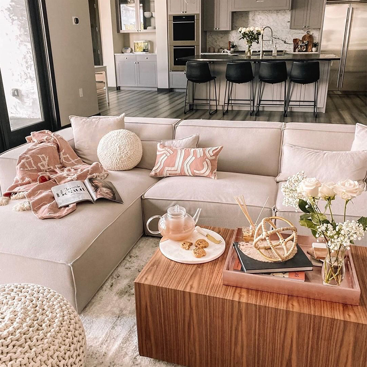 Solid Wood Modular Fabric Sofa Sectional Corner Sofa Set for Living Room Home Furniture with Hotel Application