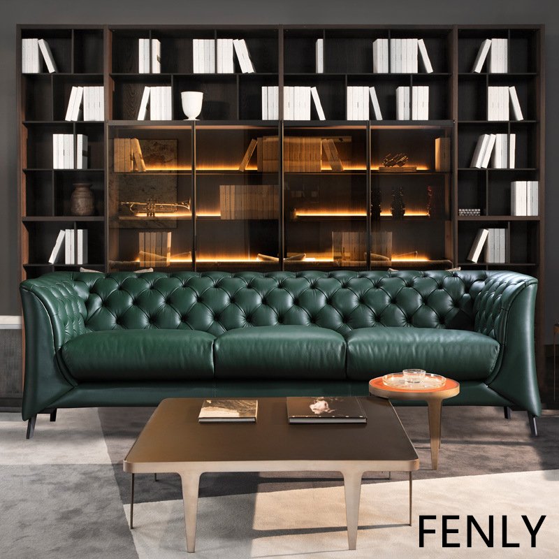 Baxter American Zipper Sofa Italian Green Genuine Leather Modern Minimalist Design for Living Living Room Luxury Set by Baxter