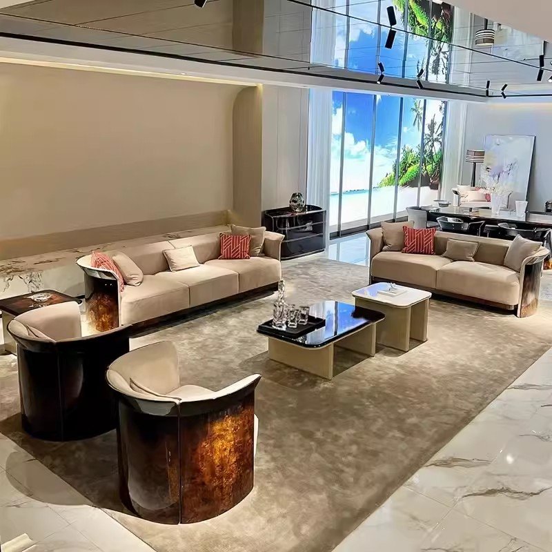 MR Sectional Sofa Villa Living Room Combination Pure Solid Wood Glossy Back Couch Living Room Sofa