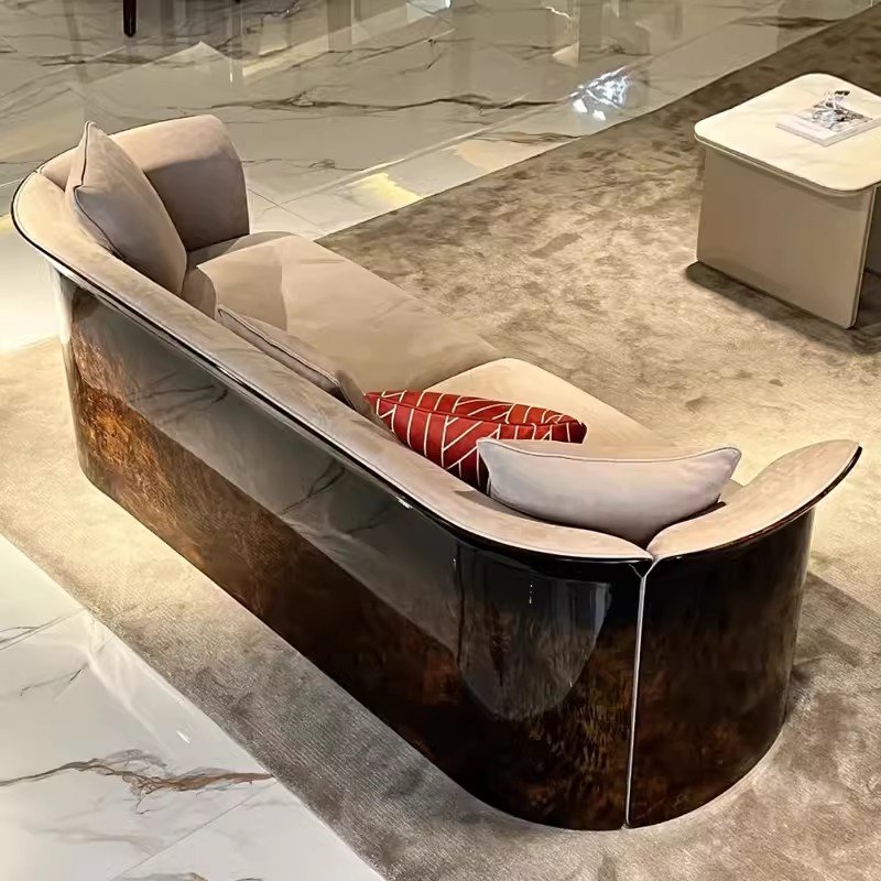 MR Sectional Sofa Villa Living Room Combination Pure Solid Wood Glossy Back Couch Living Room Sofa