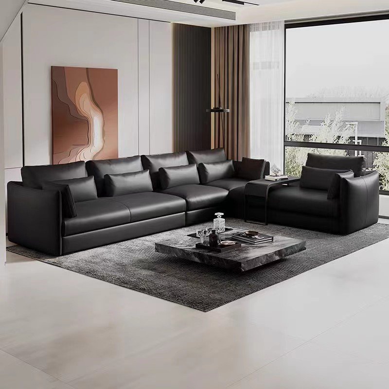 Kabasa Customized genuine leather 4 seat sofa feather filling sectional couch living room sofas
