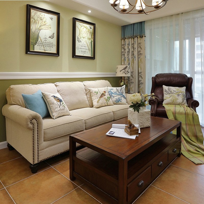 Simple retro American country living room fabric sofa corner combination Nordic latex sofa small medium-sized sofa