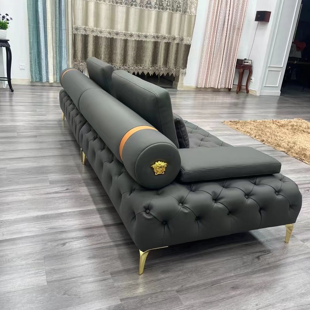 New Arrive Simple Modern Pull Button Fabric Leather Living Room Sofa Set Microfabric Luxury
