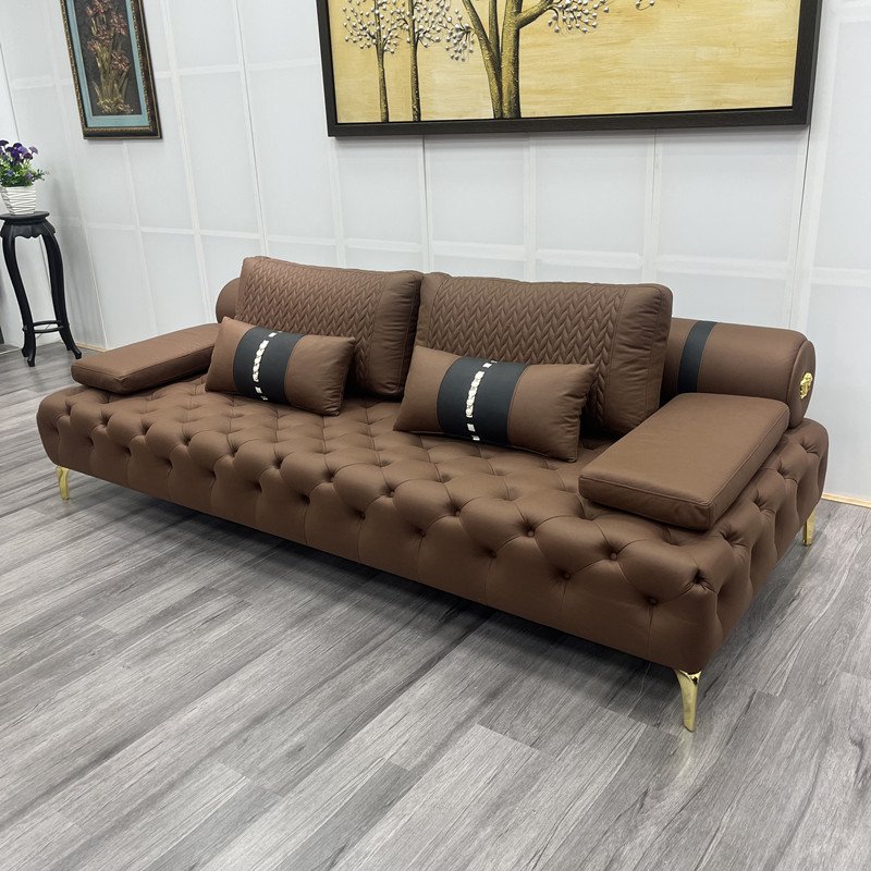 New Arrive Simple Modern Pull Button Fabric Leather Living Room Sofa Set Microfabric Luxury