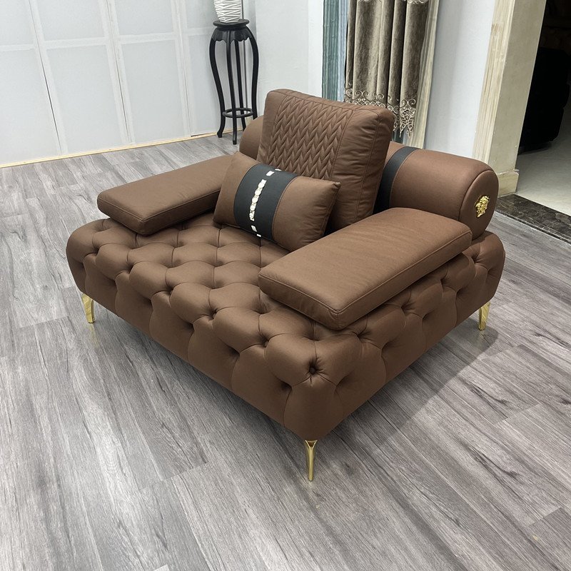 New Arrive Simple Modern Pull Button Fabric Leather Living Room Sofa Set Microfabric Luxury