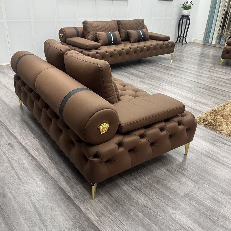 New Arrive Simple Modern Pull Button Fabric Leather Living Room Sofa Set Microfabric Luxury