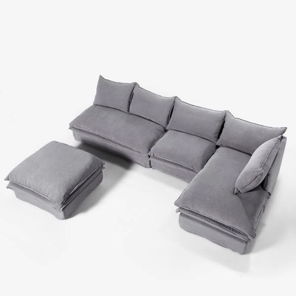 European style 7 seater modern grey fabric sectional l shaped couch living room sofa set