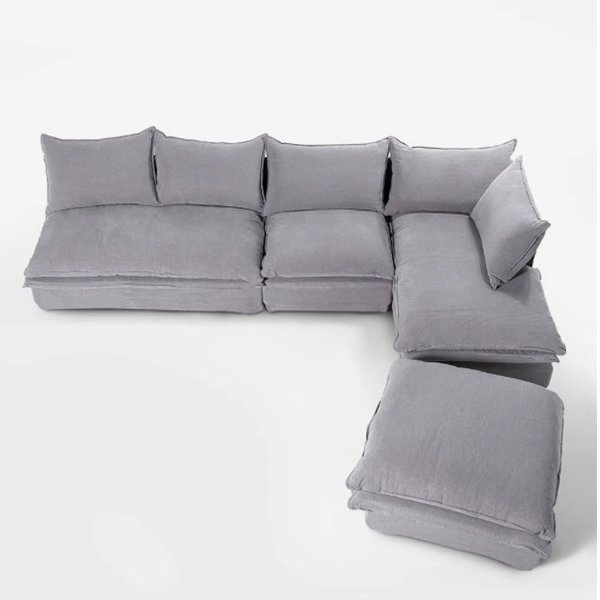 European style 7 seater modern grey fabric sectional l shaped couch living room sofa set