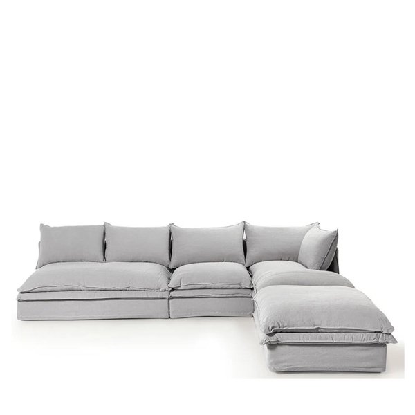 European style 7 seater modern grey fabric sectional l shaped couch living room sofa set