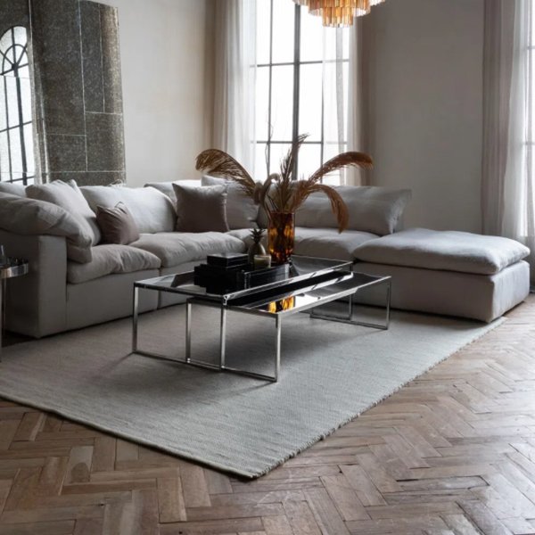 European style 7 seater modern grey fabric sectional l shaped couch living room sofa set