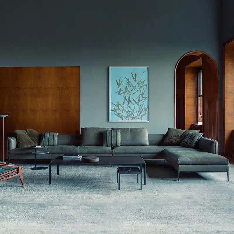 Italian Style Minimalism Sofa Genuine Cowhide Leather Living Room Sofa Set
