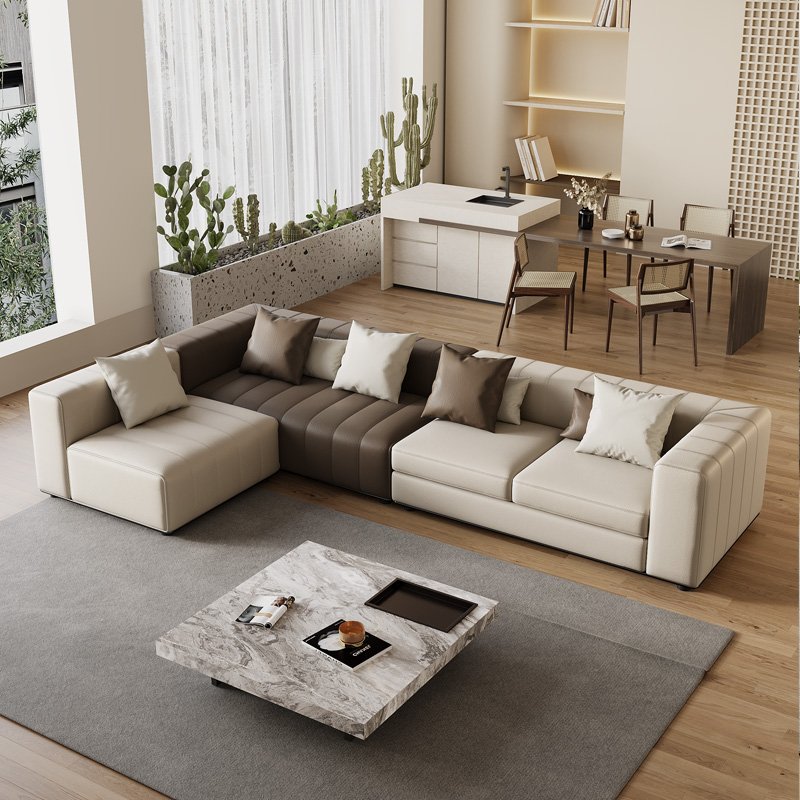 Modern light luxury three nappa leather sofa Italian villa living room sofa set sofa customized