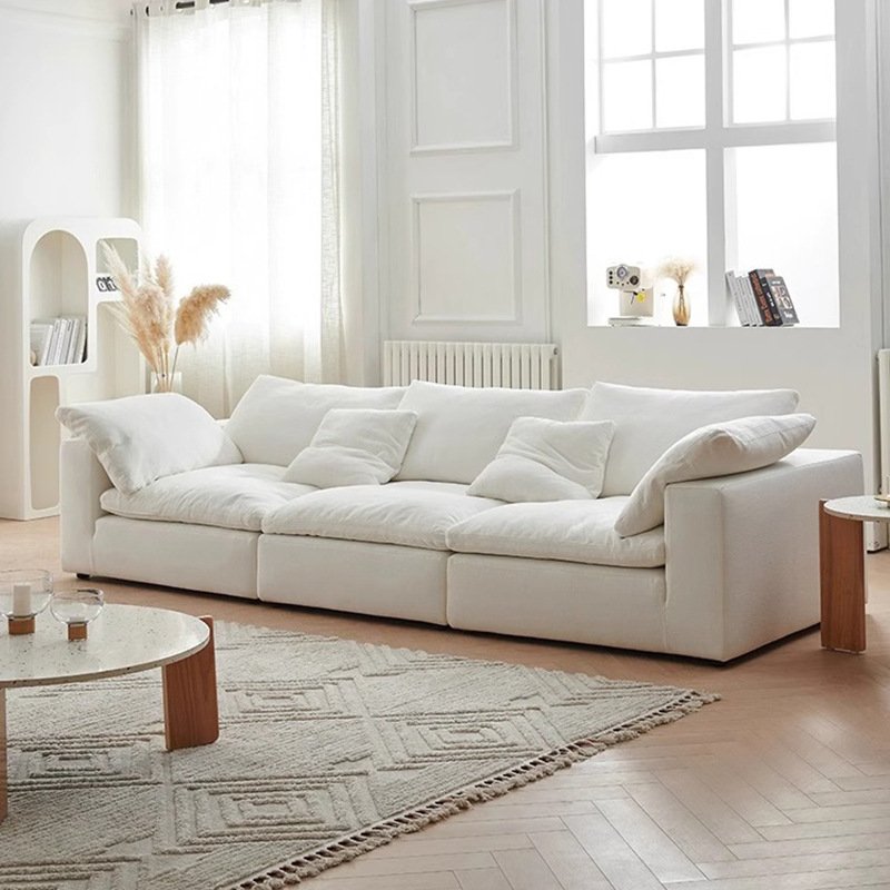 Nordic down sofa set modern cream fabric sofa cotton linen living room sofa combination module
