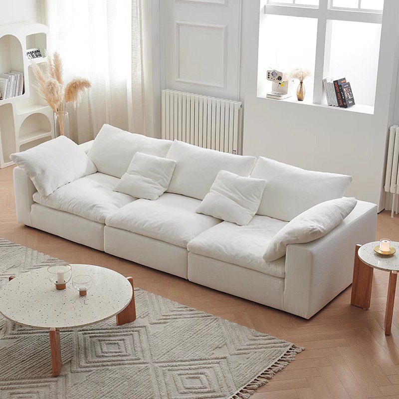 Nordic down sofa set modern cream fabric sofa cotton linen living room sofa combination module