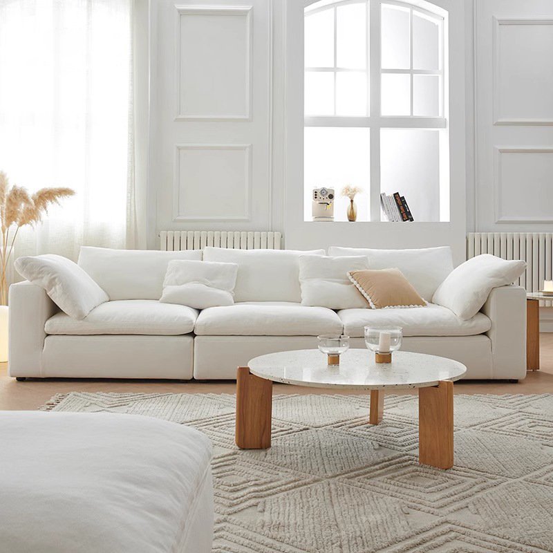 Nordic down sofa set modern cream fabric sofa cotton linen living room sofa combination module