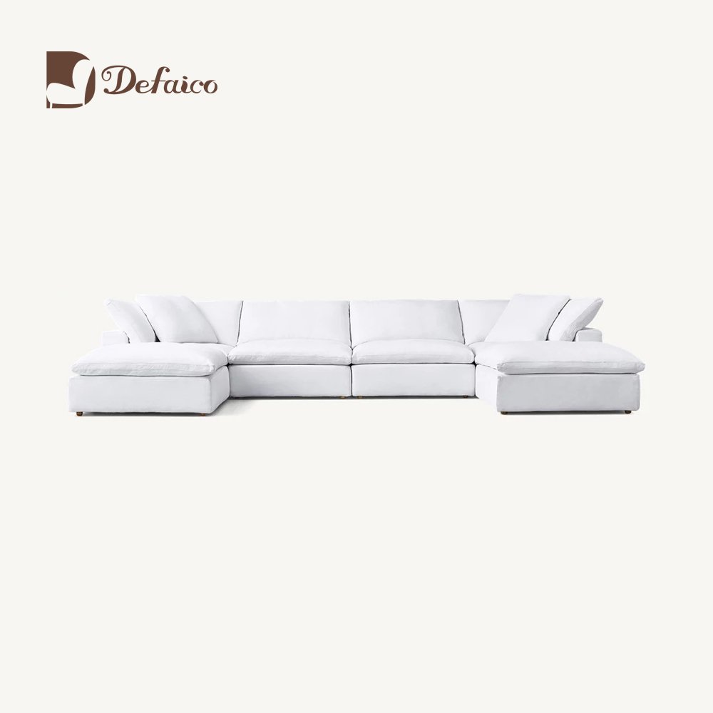 Faddish Performance Linen Fabric Living Room Sofa Solid Wood Frame U Shape Sectional Sofa