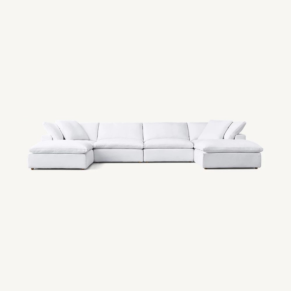 Faddish Performance Linen Fabric Living Room Sofa Solid Wood Frame U Shape Sectional Sofa
