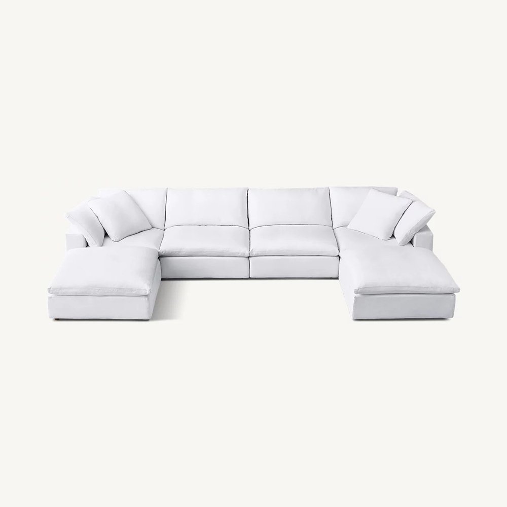 Faddish Performance Linen Fabric Living Room Sofa Solid Wood Frame U Shape Sectional Sofa