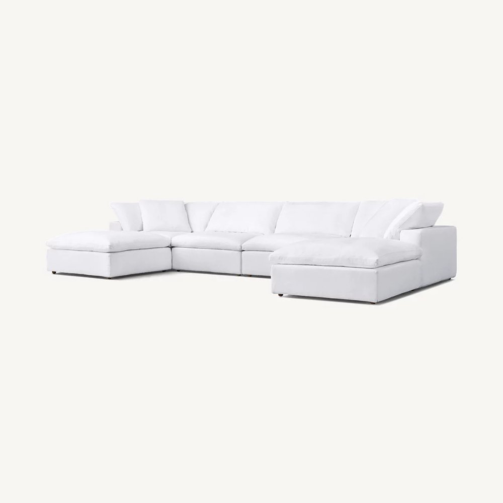 Faddish Performance Linen Fabric Living Room Sofa Solid Wood Frame U Shape Sectional Sofa
