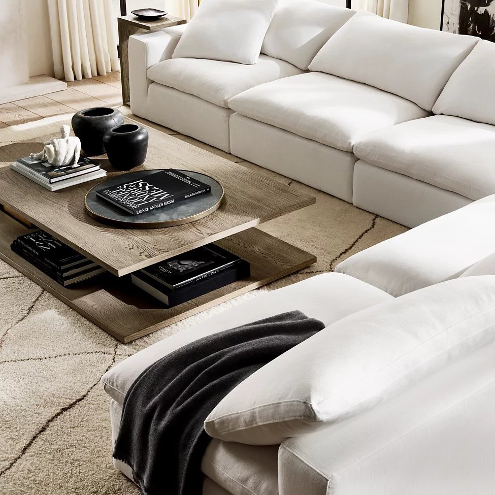 Faddish Performance Linen Fabric Living Room Sofa Solid Wood Frame U Shape Sectional Sofa