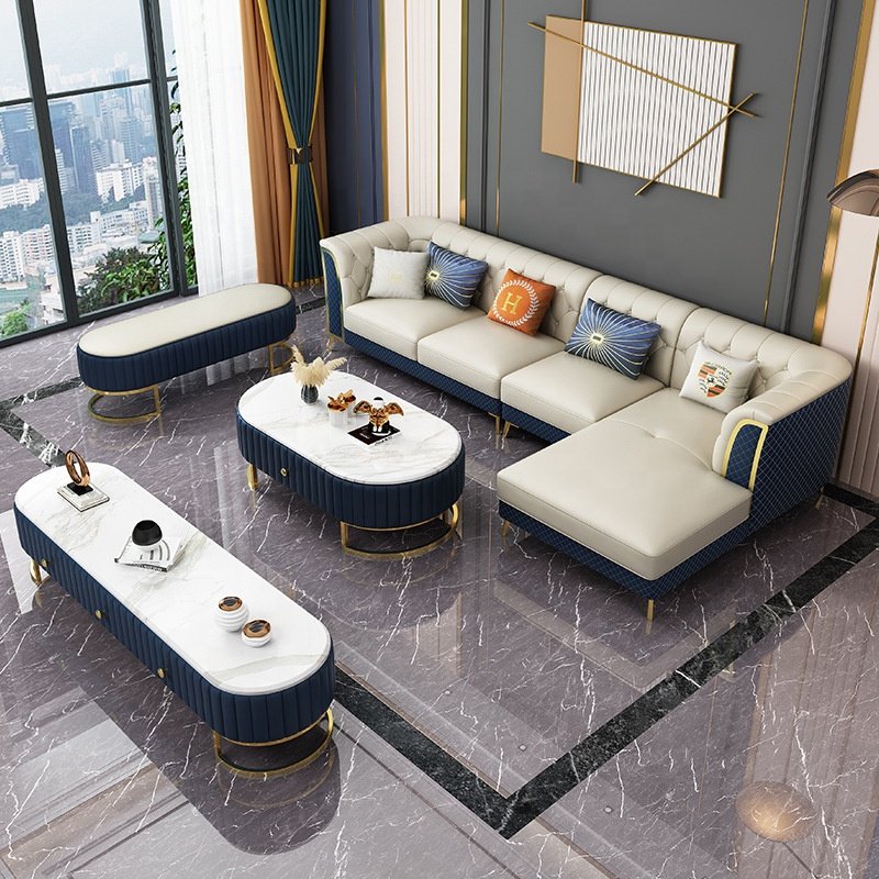 Living room sofa and furniture set light luxury style leather L-shaped sofa live room modern luxury sofa set modular Couch