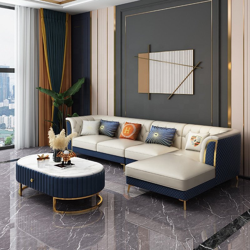 Living room sofa and furniture set light luxury style leather L-shaped sofa live room modern luxury sofa set modular Couch