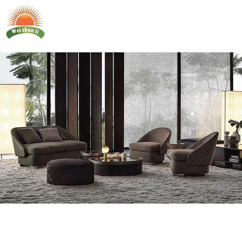 Italy Comfortable Hot Sale Round Sofa Home Living Room Furniture Optional Colors 3 Seater Leather Sofa Set Hotel Villa Sofa Sets