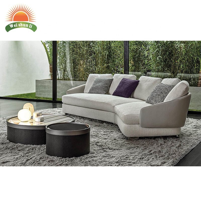 Italy Comfortable Hot Sale Round Sofa Home Living Room Furniture Optional Colors 3 Seater Leather Sofa Set Hotel Villa Sofa Sets
