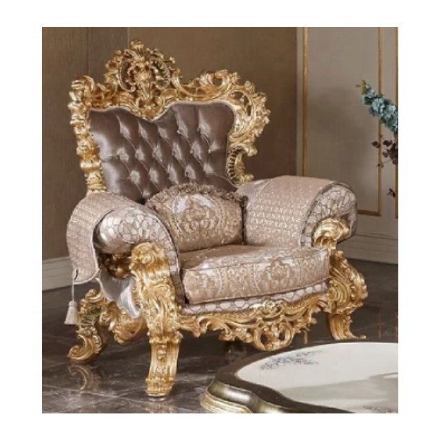 Luxury Dubai Carving Design Wooden Home Furniture Three Seater Couch Button Tufted Fabric Upholstery Living Room Sofa Set
