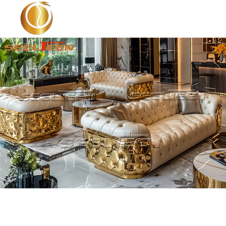 Chesterfield Design Classic White leather Living Room Sofa
