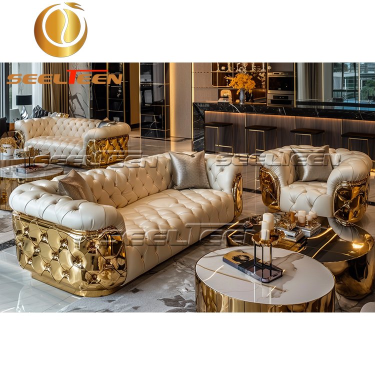 Chesterfield Design Classic White leather Living Room Sofa