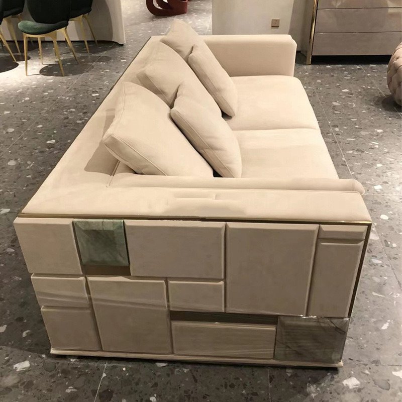 Leather sofa living room combo Three-person villa club Italian lightweight leather sofa lightweight furniture