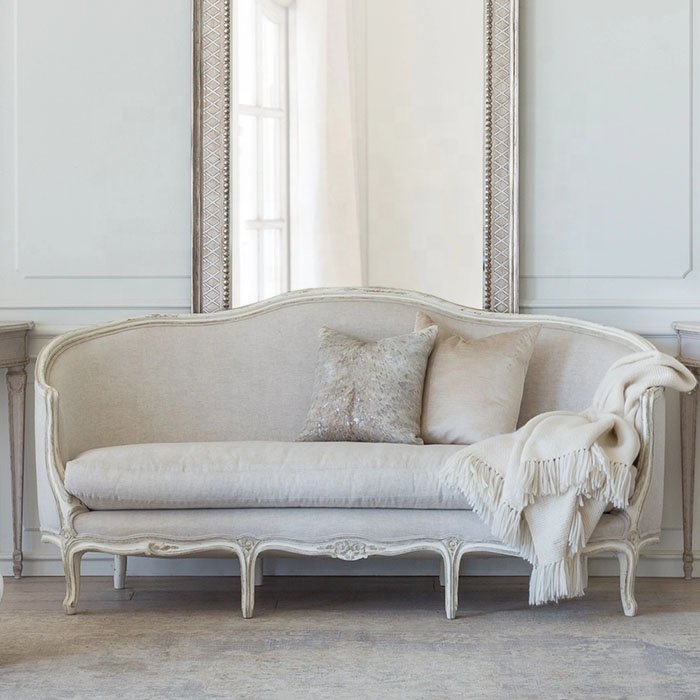 Muchun French vintage Canape solid wood curved sofa set furniture living room