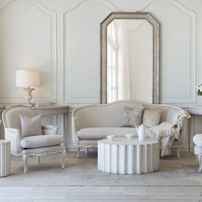 Muchun French vintage Canape solid wood curved sofa set furniture living room