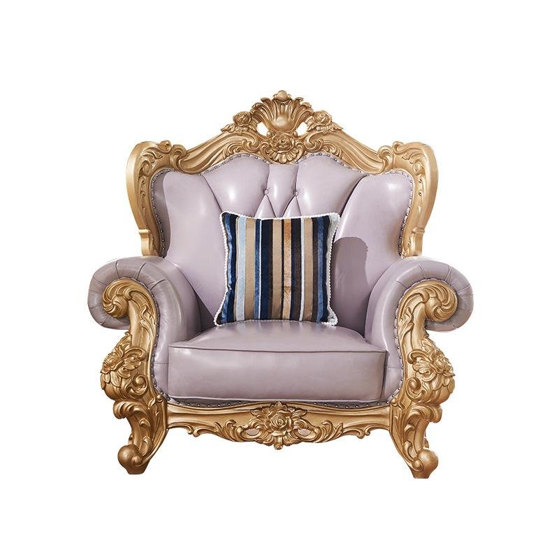 European style genuine leather and solid wood sofa can be used in villa living room retro elegant purple sofa