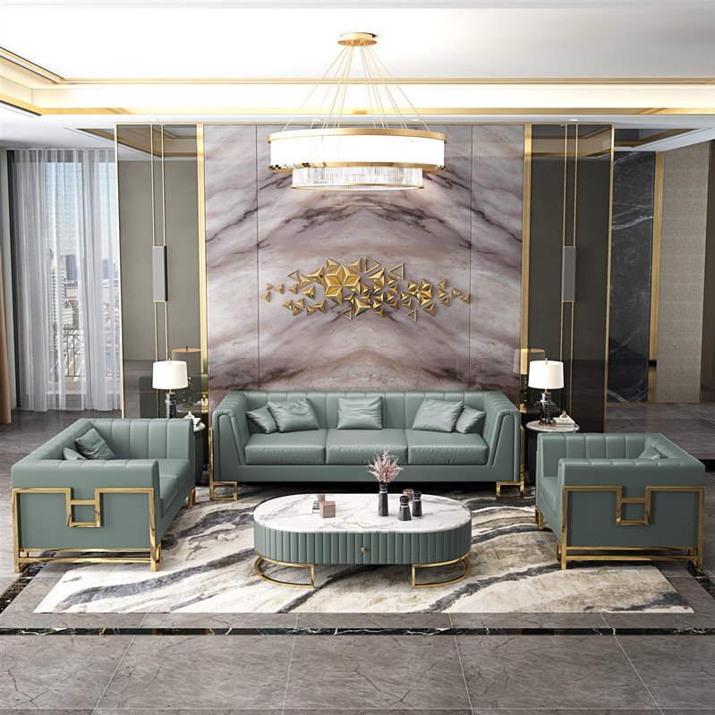 Luxury Italian Design Stainless Steel Decoration Living Room Velvet Sofa Set Furniture leather sofas