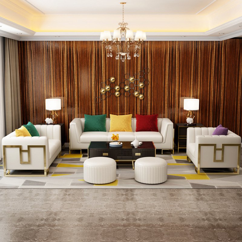 Luxury Italian Design Stainless Steel Decoration Living Room Velvet Sofa Set Furniture leather sofas