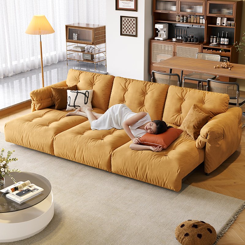 Electric sofa bed dual-use size apartment living room retractable fabric electric functional sofa