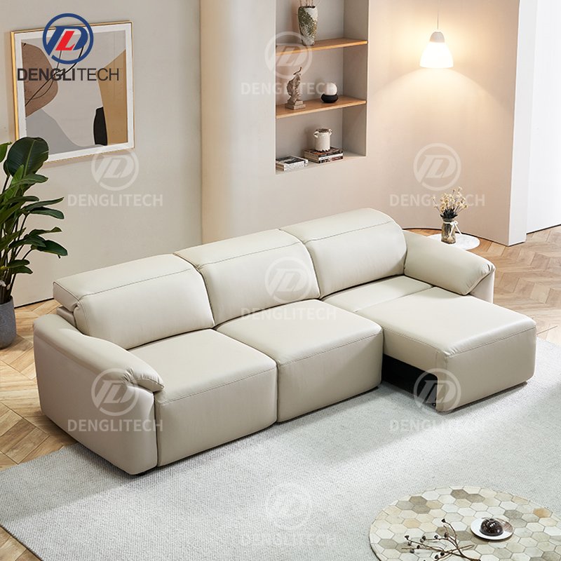 Modern Luxury White Leather Electric Sofa Living Room Furniture Straight Row Tofu Block Power Extensible Lazy Boy Office Sofa