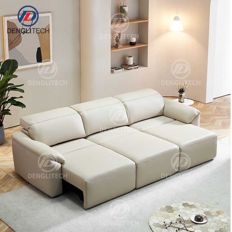 Modern Luxury White Leather Electric Sofa Living Room Furniture Straight Row Tofu Block Power Extensible Lazy Boy Office Sofa