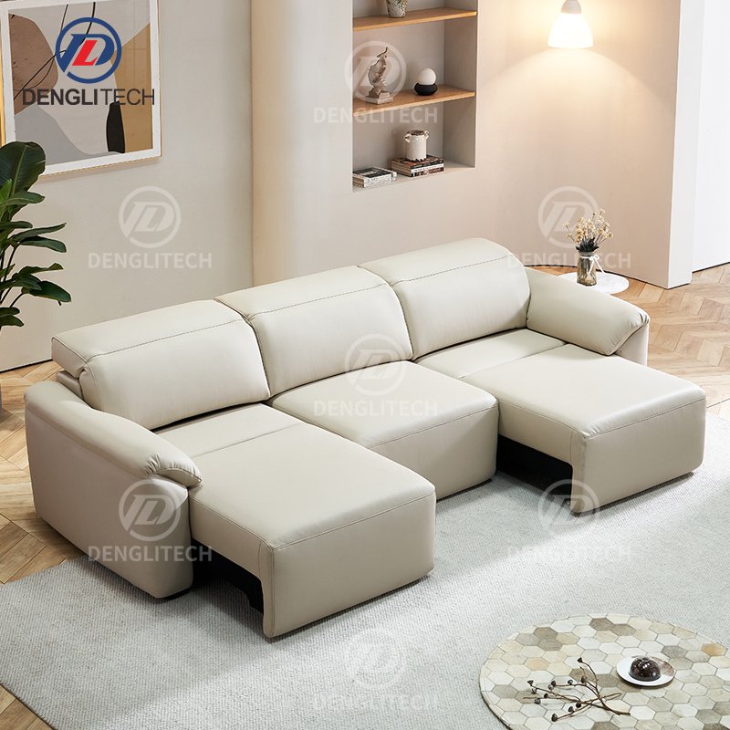 Modern Luxury White Leather Electric Sofa Living Room Furniture Straight Row Tofu Block Power Extensible Lazy Boy Office Sofa