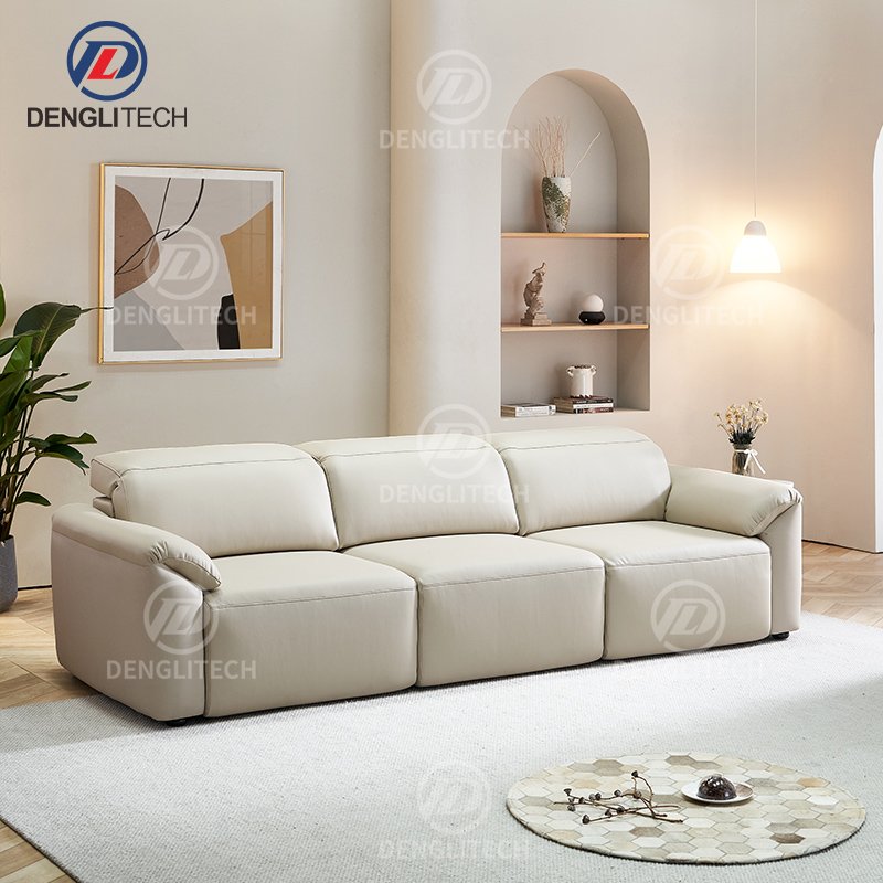 Modern Luxury White Leather Electric Sofa Living Room Furniture Straight Row Tofu Block Power Extensible Lazy Boy Office Sofa