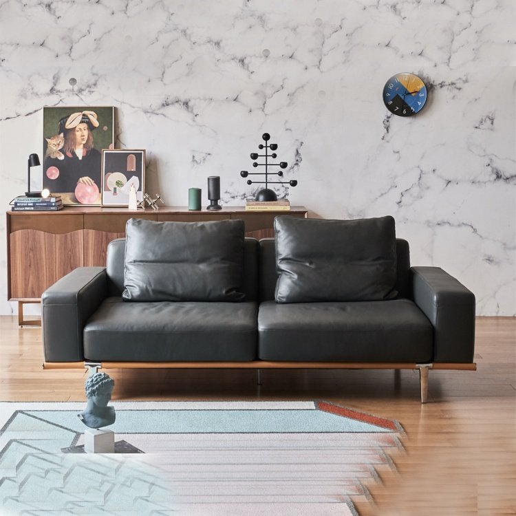 modern italian furniture living room sofa luxury black leather apartment sofa