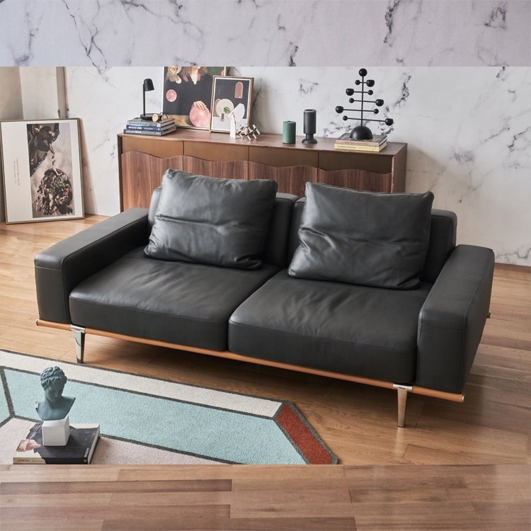 modern italian furniture living room sofa luxury black leather apartment sofa